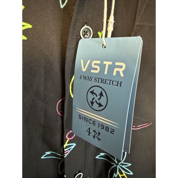NEW VSTR 4 Way Stretch Black Silky Shirt Neon Lights Small $50 - Picture 3 of 6
